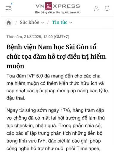 Báo VN Express nói về Bệnh Viện Nam Học Sài Gòn